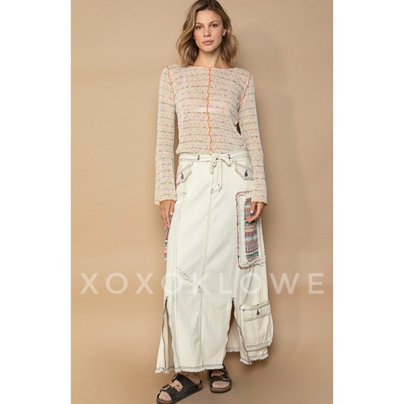 POL Retro Y2K Patchwork Denim Cargo Maxi Skirt A Line - Picture 8 of 12